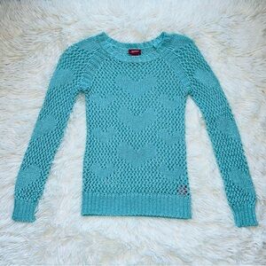 Girls Mesh Heart Prints Long Sleeve Top Arizona jeans-teal 5Y Summer-Crochet